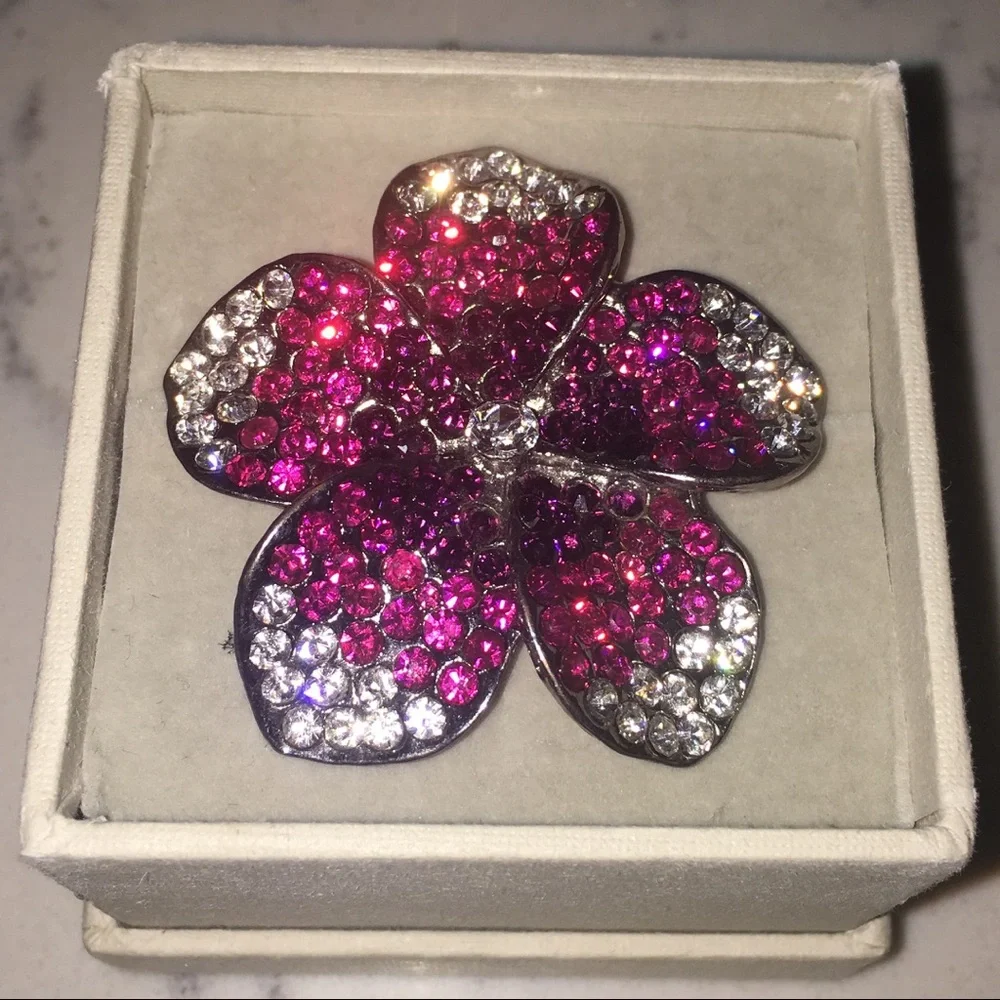 Giant Elastic Gem Bling Ombre Crystal Flower Ring